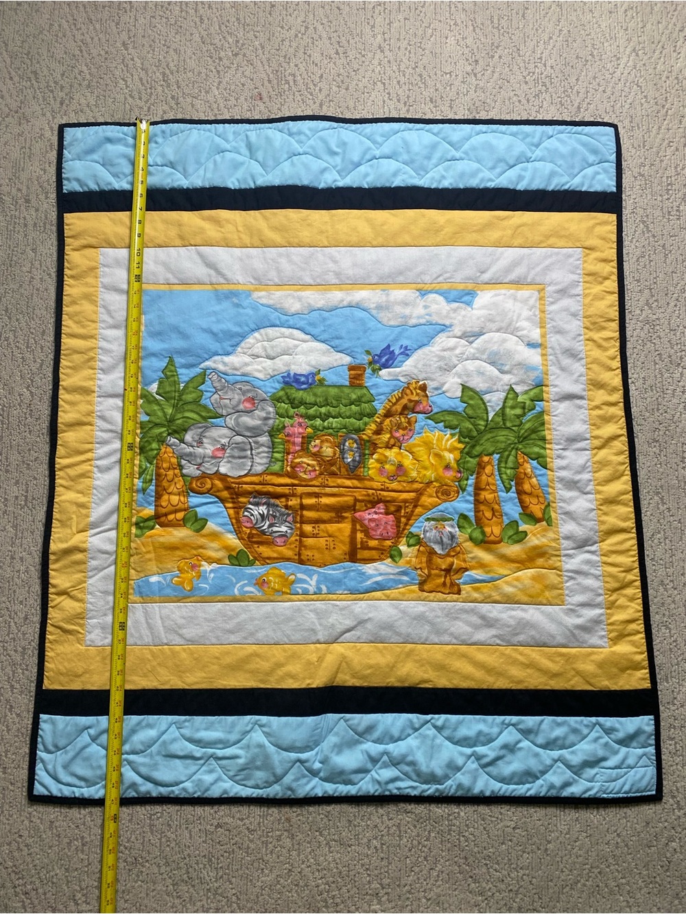 Children's Noah's Ark Quilted Wall Hanging - Yellow and Blue